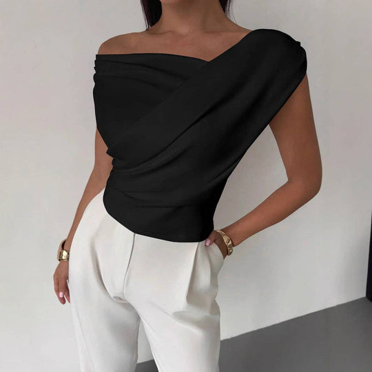 Minimalist Draped Asymmetric Short Top for Women