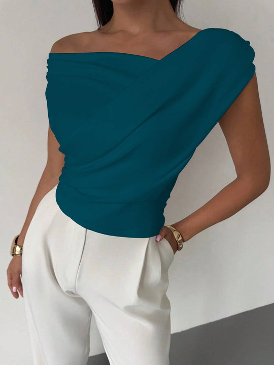 Minimalist Draped Asymmetric Short Top for Women