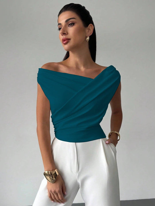 Minimalist Draped Asymmetric Short Top for Women