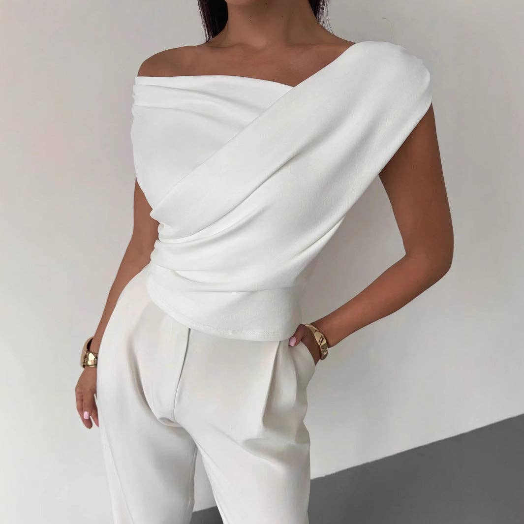 Minimalist Draped Asymmetric Short Top for Women