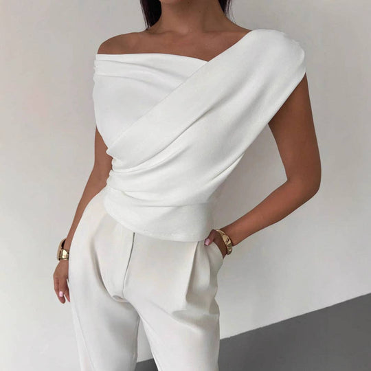 Minimalist Draped Asymmetric Short Top for Women