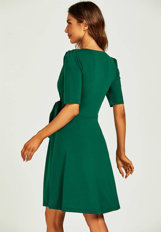 Wrap Style Short Sleeve Mini Dress In Green