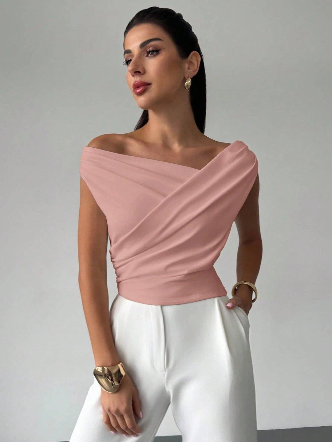 Minimalist Draped Asymmetric Short Top for Women