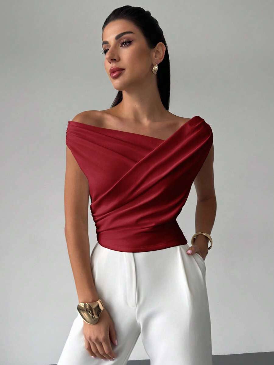 Minimalist Draped Asymmetric Short Top for Women