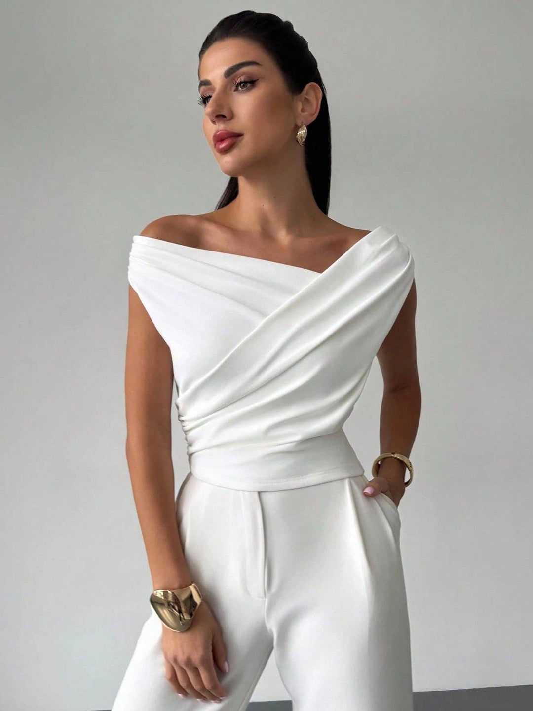 Minimalist Draped Asymmetric Short Top for Women