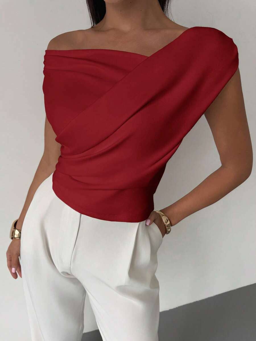 Minimalist Draped Asymmetric Short Top for Women